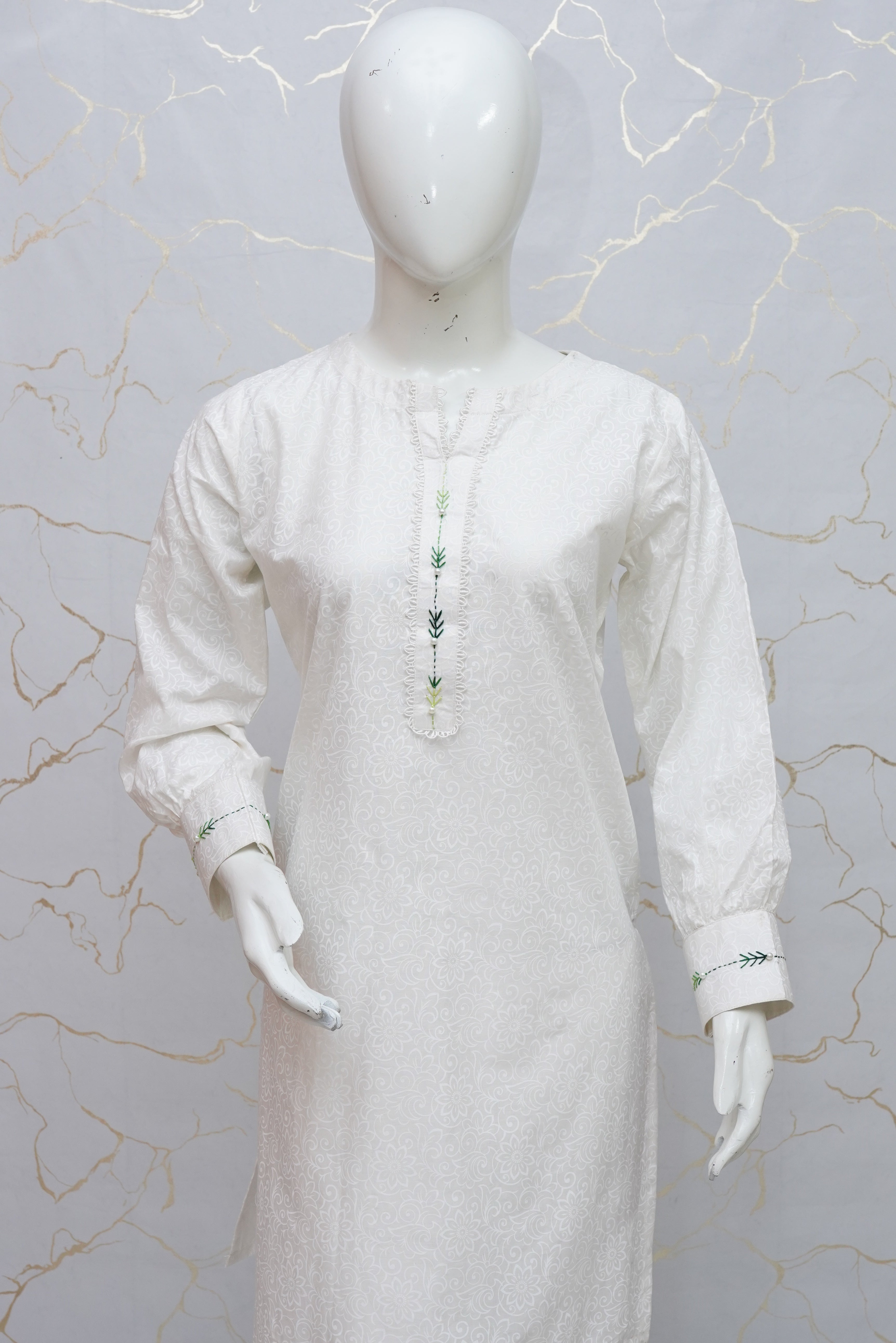 Nafasat Solid Hand Embroidered Cotton Stitched 2 Piece