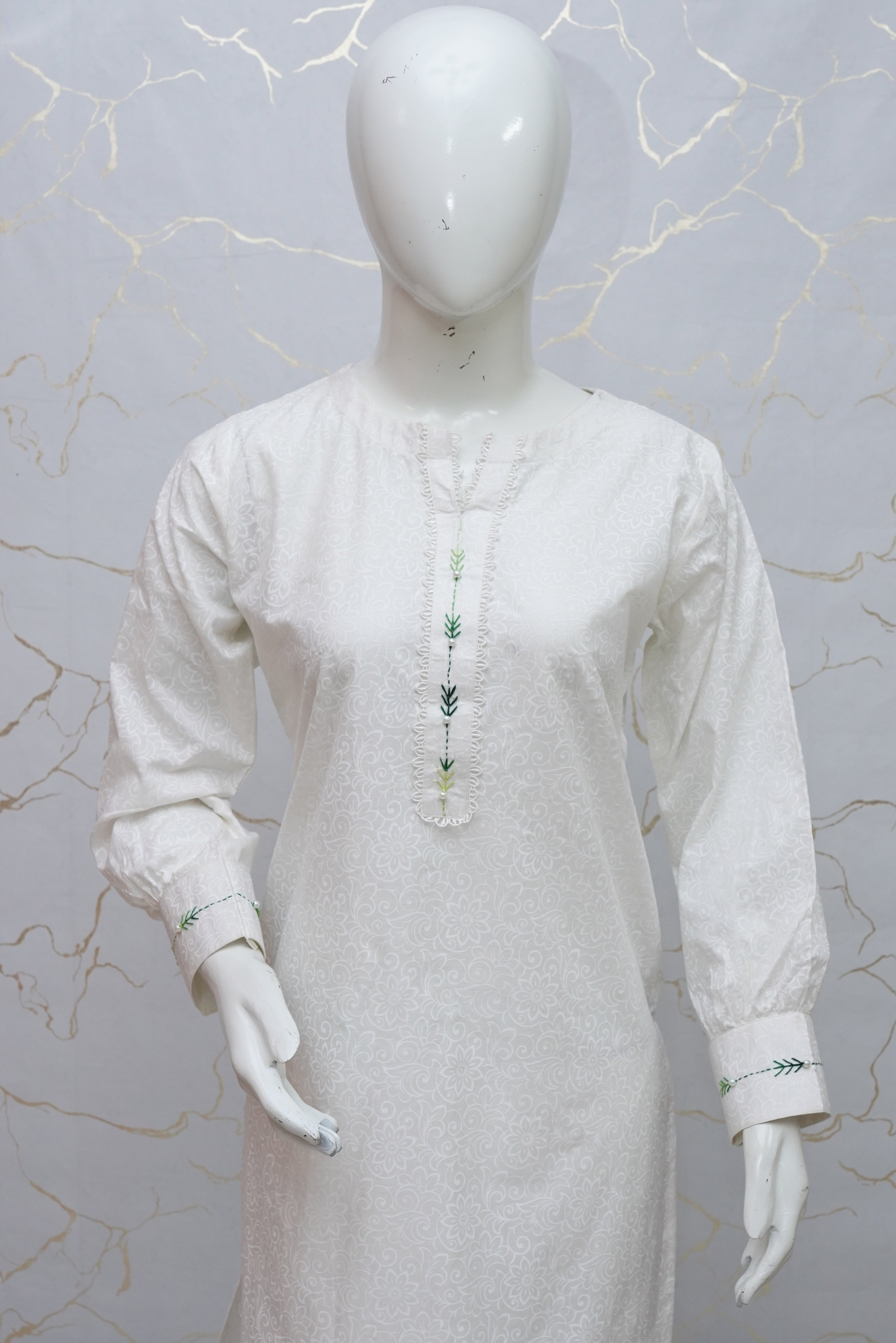 Nafasat Solid Hand Embroidered Cotton Stitched 2 Piece