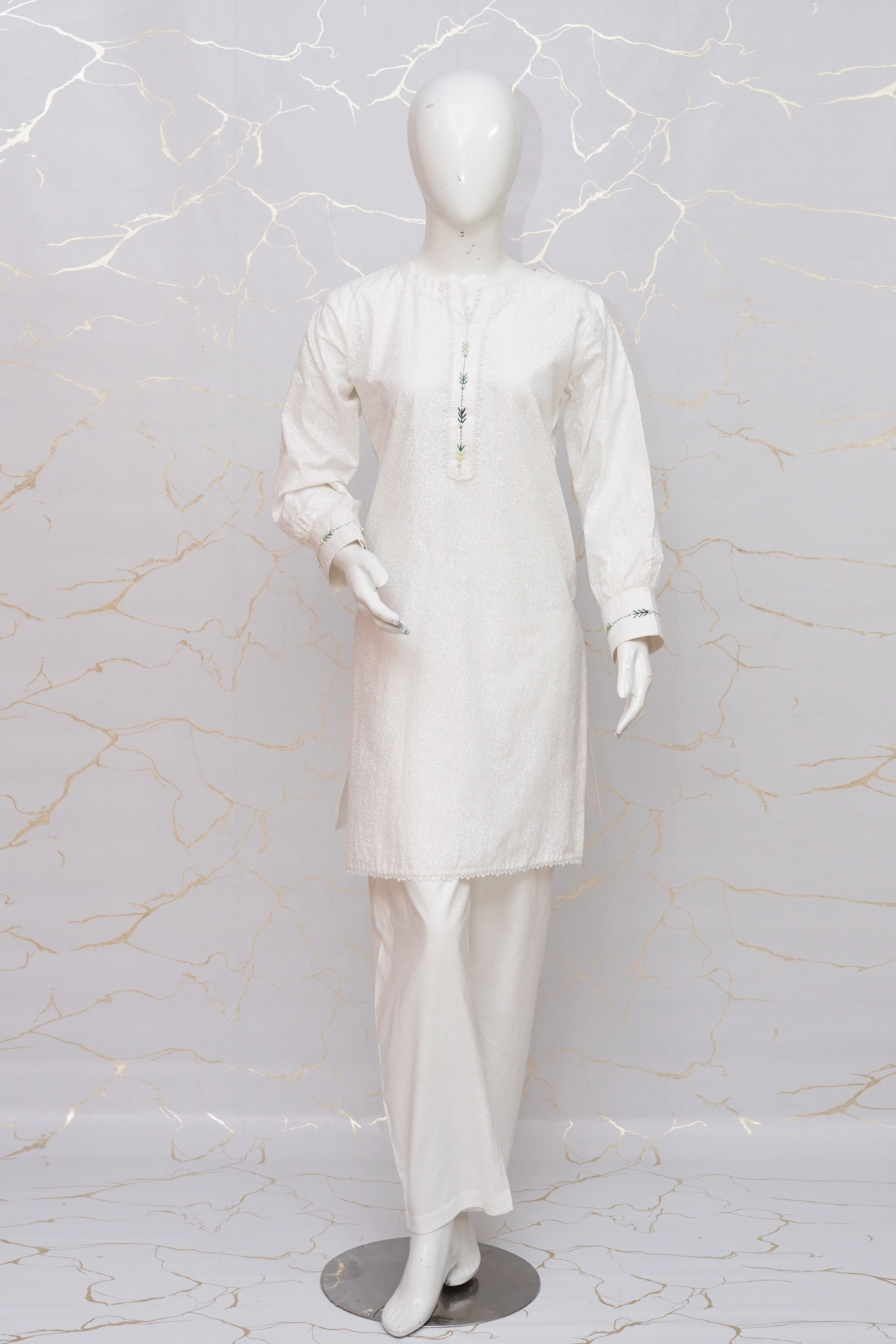 Nafasat Solid Hand Embroidered Cotton Stitched 2 Piece