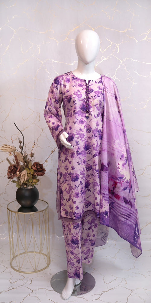 35% Off Lavender Luxe Stitched Three Piece Premium Cotton Lawn