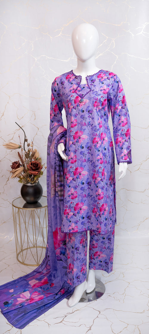 35% Off Lavender Luxe Stitched Three Piece Premium Cotton Lawn