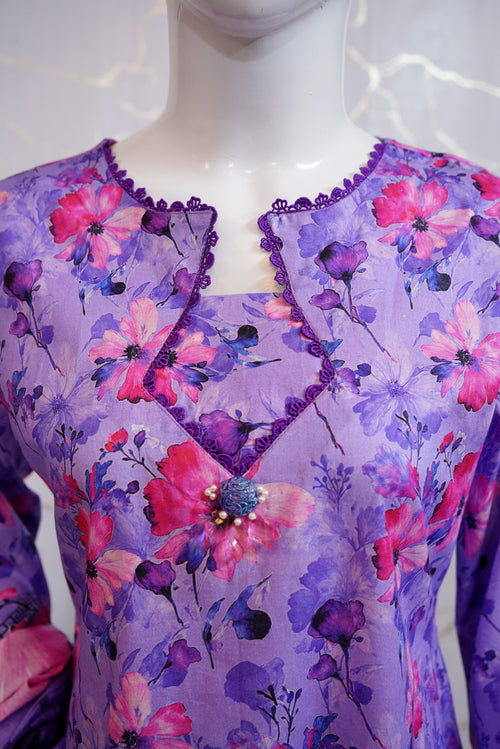 35% Off Lavender Luxe Stitched Three Piece Premium Cotton Lawn