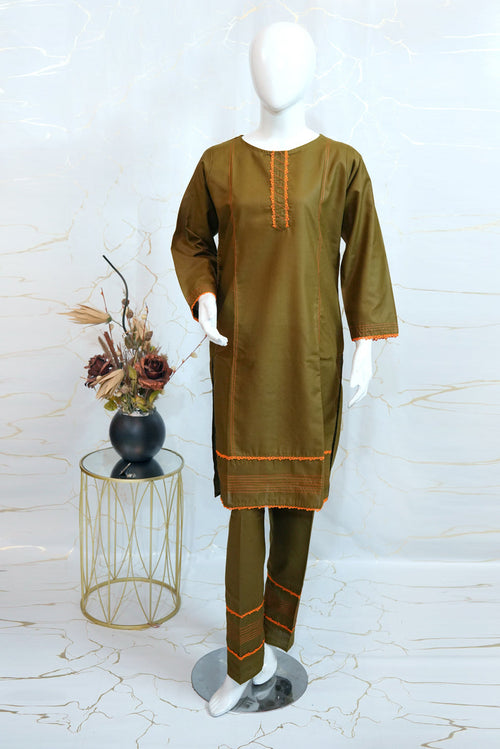 Olive Stitched Two Piece ( Shirt and Trouser)