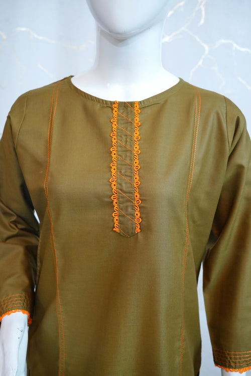 30% Off Olive Stitched Two Piece ( Shirt and Trouser )
