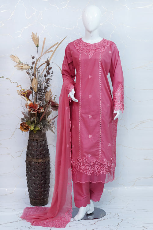 Rossette- Coral Pink - 3 Piece Stitched Premium Cotton Lawn Embroidered Dress